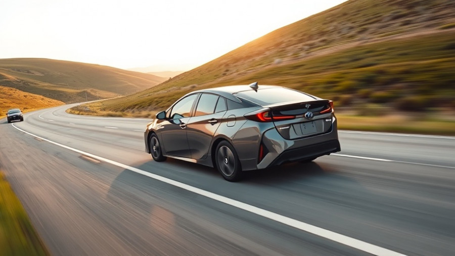 2023 Prius Prime driving on highway during golden hour