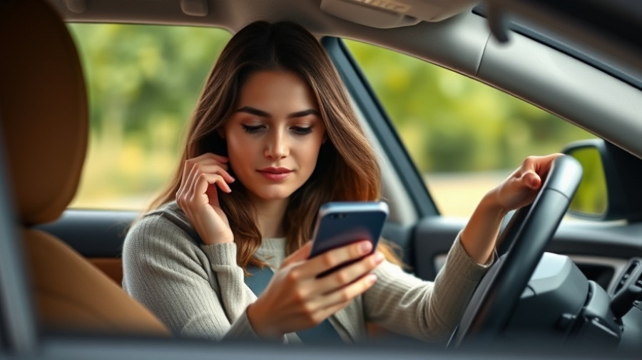 Contributory negligence in car accidents: woman using phone while driving.