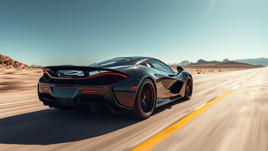 McLaren W1 speeding in hot weather testing on desert road.