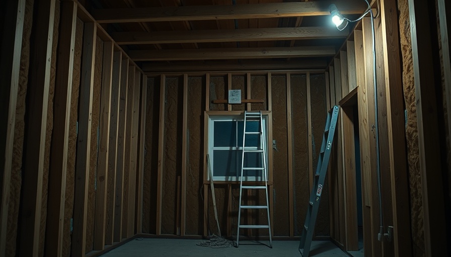 Partially constructed room interior with wooden studs and insulation.
