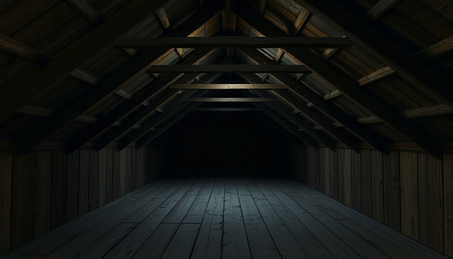 Dimly lit attic showing roof beams, potential for roof insulation.