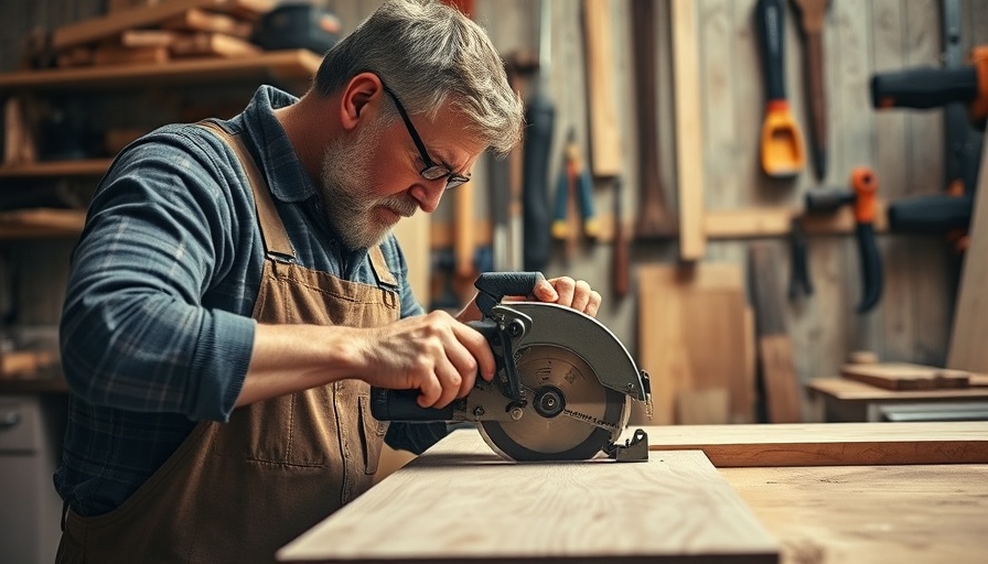 Craftsman using track saw in workshop for interior door building.