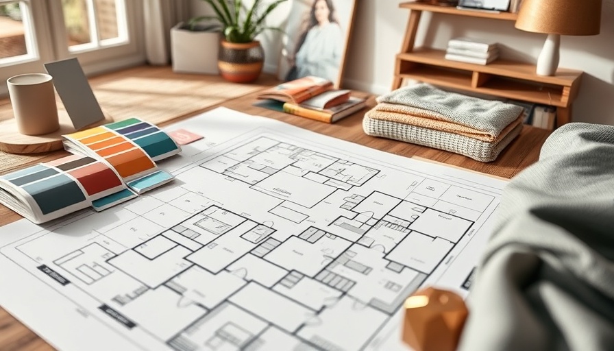 Detailed home renovation planning with floor plans and swatches.