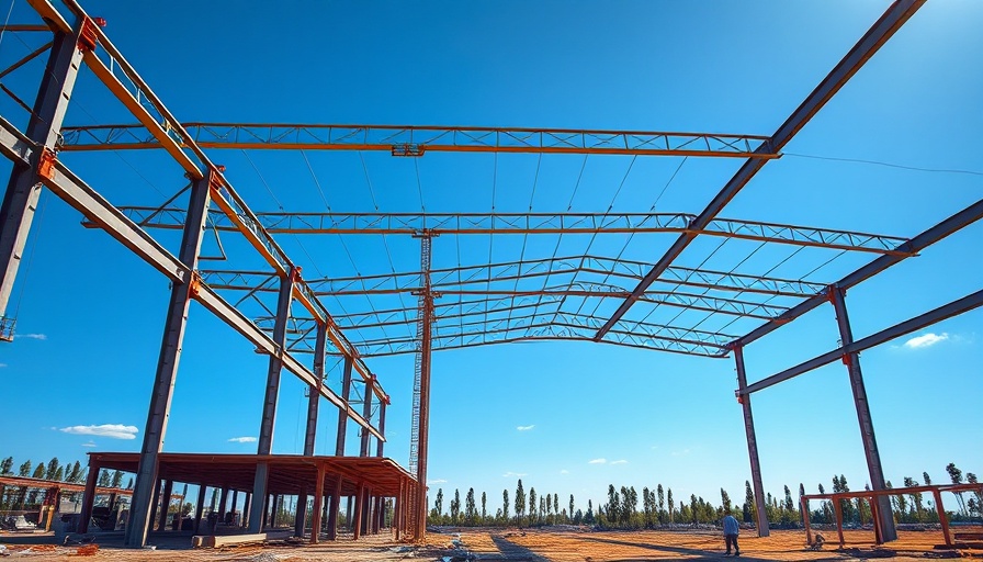 PSI Success steel frame construction in progress, clear sky.