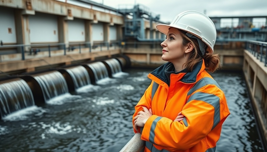 Engineer inspecting water treatment process at biosolids facility.