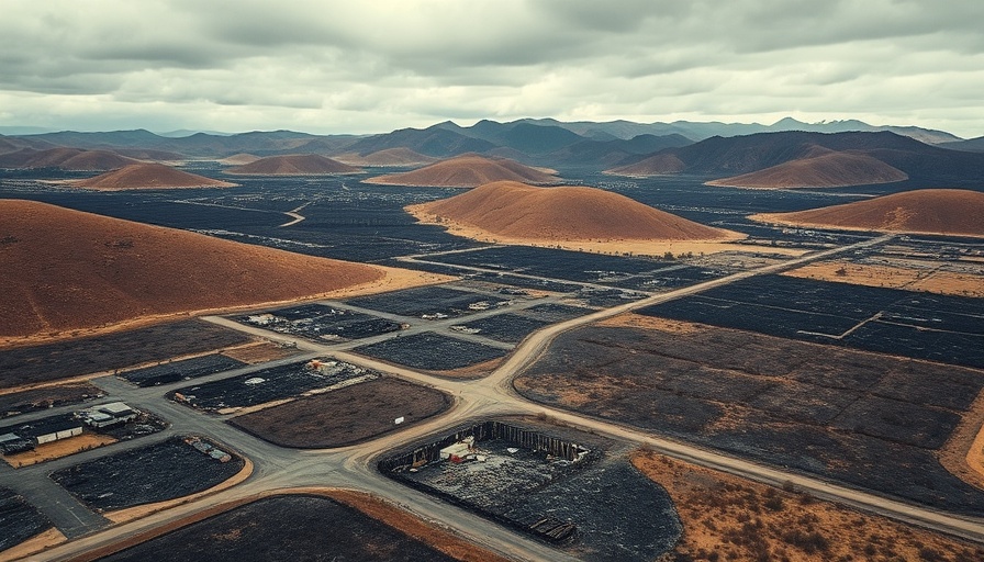 Aerial view of Los Angeles wildfire aftermath.