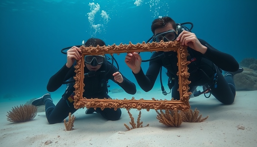 Scuba divers working on coral reef restoration underwater.