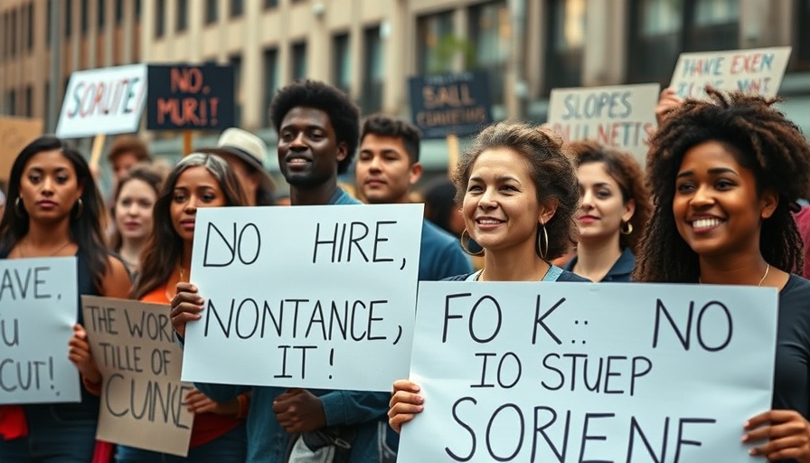 Diverse group advocating for social change in urban setting.