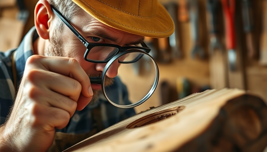 Carpenter inspecting wood for rot prevention in workshop.