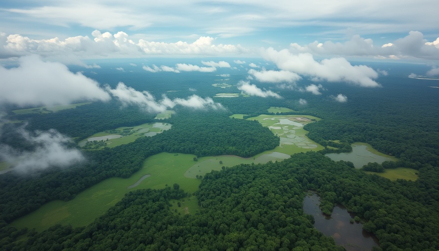 Aerial view of wetlands and forests; Peatland and Mangrove Preservation.