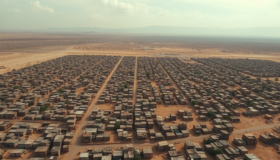 Aerial view of desert settlement illustrating need for fog harvesting water supply.