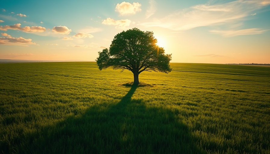 Nature needs defenders: majestic tree in open field, cinematic view.