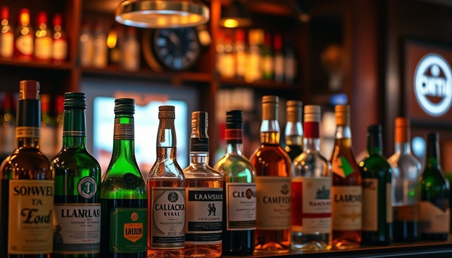 Liquor bottles in a dimly lit bar setting; how to dispose of liquor safely.