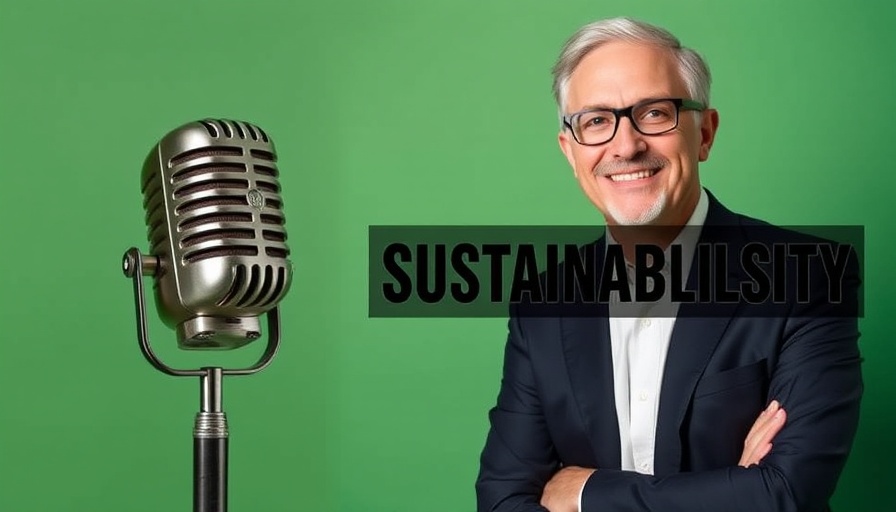 Sustainability podcast ad with portrait and microphone.