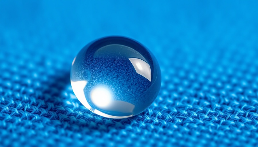Macro photo of water droplet on blue textile, Potential PFAS Alternatives Database.