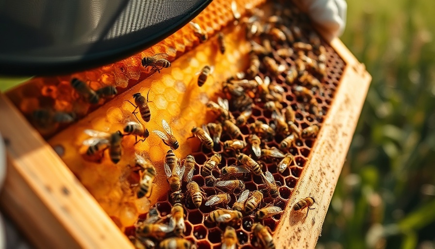 Low-cost beehive sensors on a frame with bees in an outdoor setting.