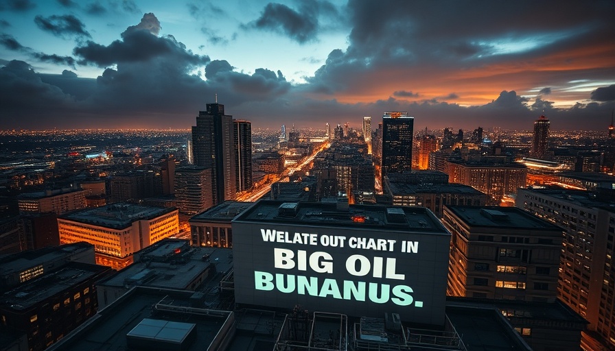 Greenpeace message projected on building at night with city skyline.