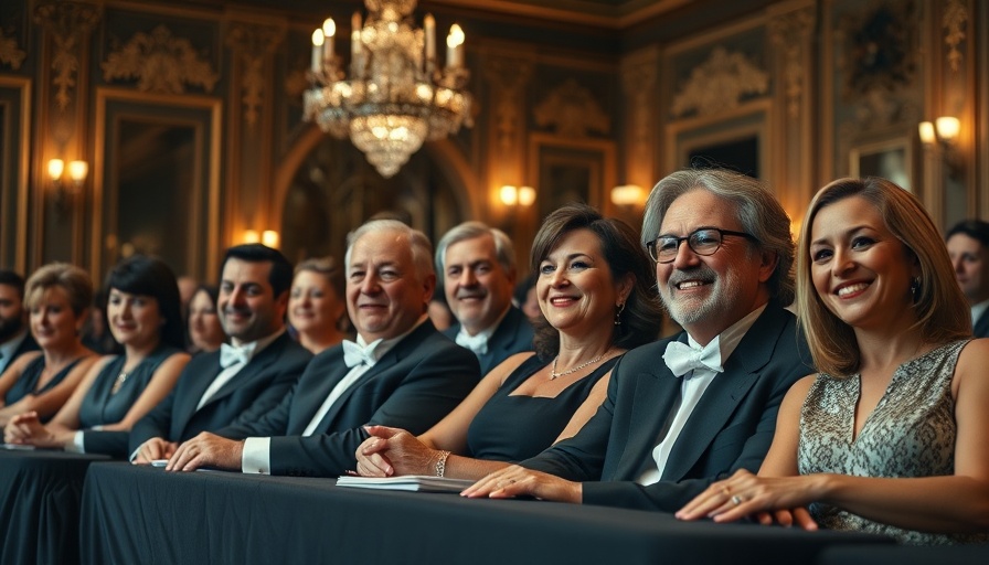 Judges smiling at an event with detailed interior decor.