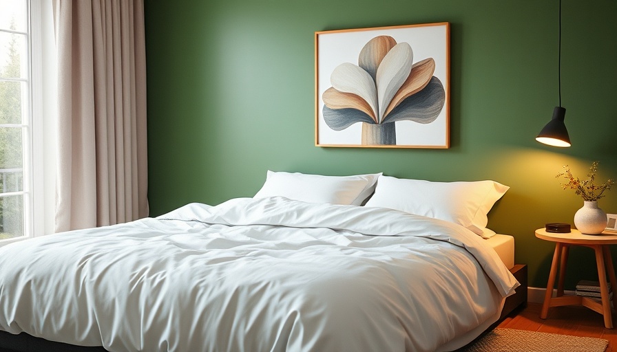 Modern bedroom with white sheets, green walls, and warm lighting for Sijo Eucalyptus Sheets Review.