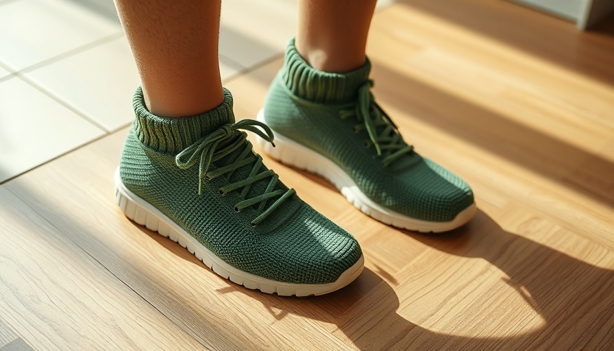 Close-up of Allbirds Tree Runners in green on a person.