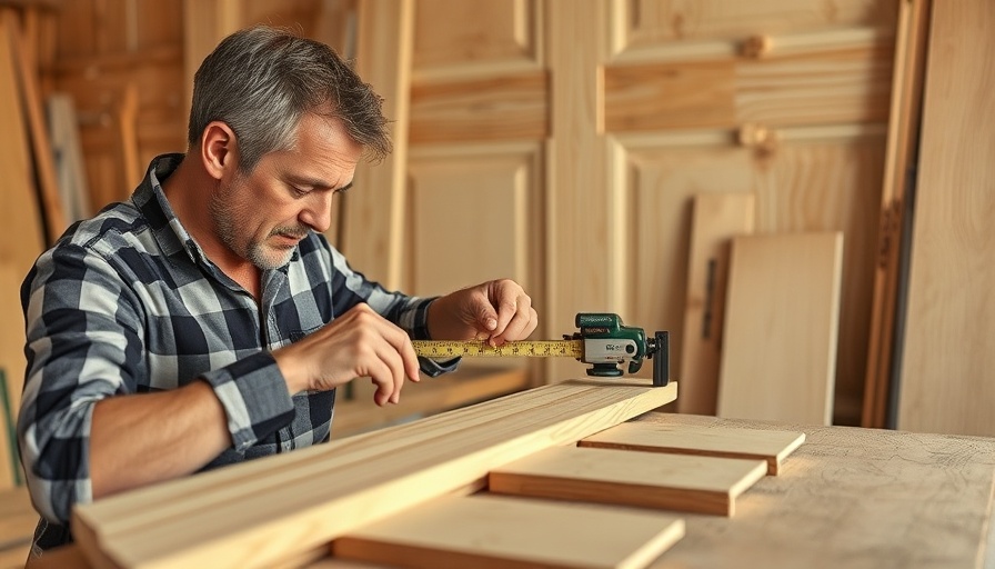 Person measuring wood panels for DIY wood wall paneling in a workshop.