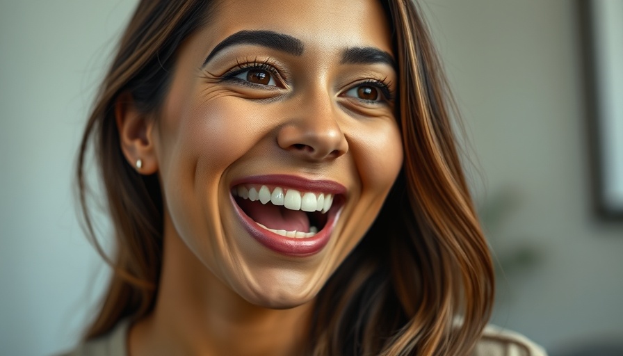 Smiling woman speaking energetically, moderate sugar intake discussion.