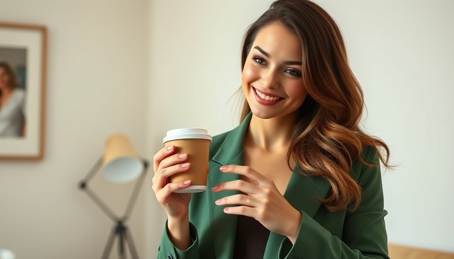 Confident woman sharing healthy lifestyle tips indoors with a cup.