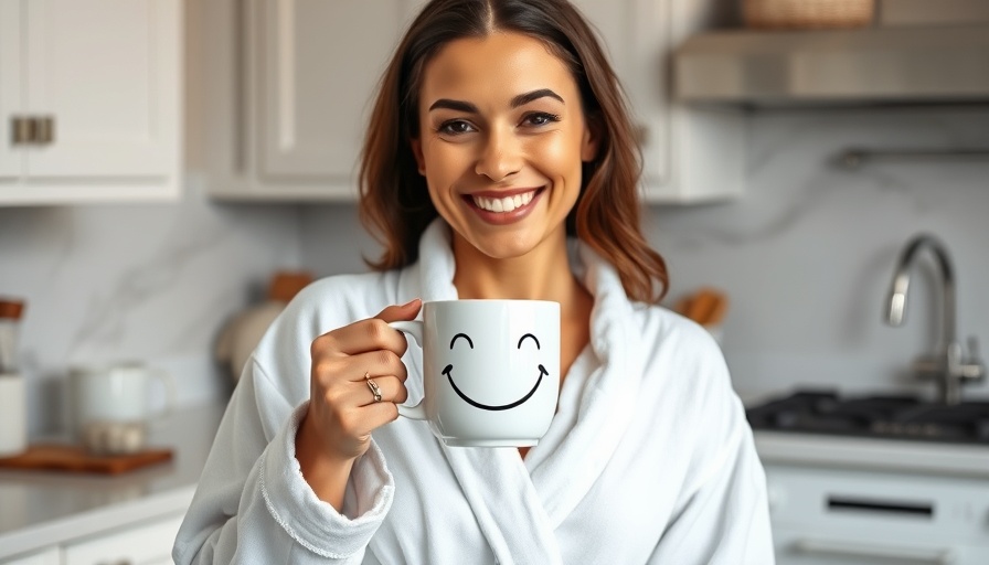 Woman enjoying lower acid coffee for sensitive stomach in cozy kitchen.