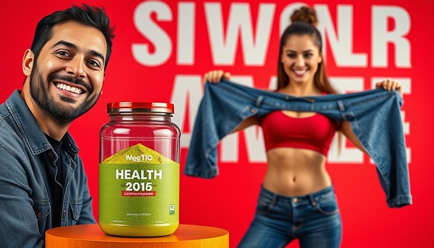 Promotional image for weight loss with green powder and fit woman.