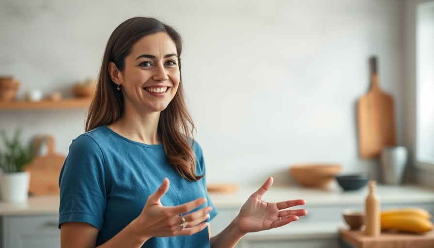 Woman sharing healthy lifestyle tips in a kitchen setting.