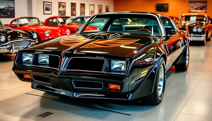 Iconic vintage Pontiac Trans Am in showroom, part of classic car history.
