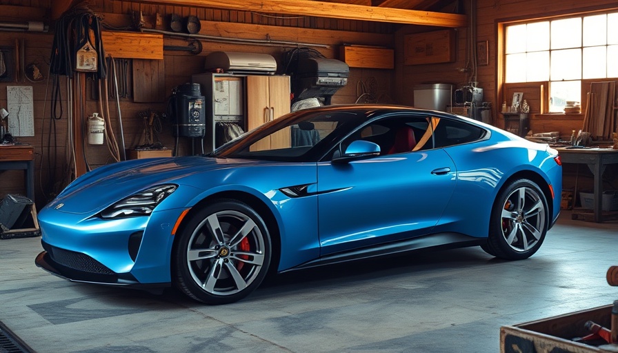 Sleek blue car in rustic garage, example of restoring old cars.