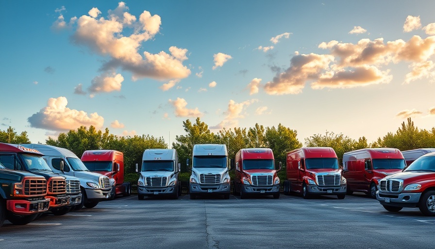 Modern trucks and SUVs in a tranquil parking lot at a salvage auction site.
