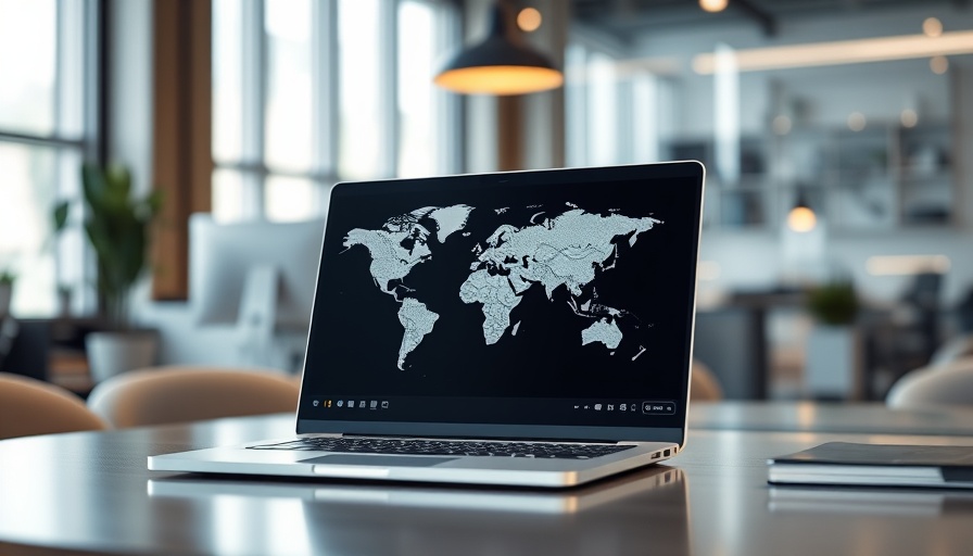 Laptop showing USA map on desk in modern office, Ohio focus.