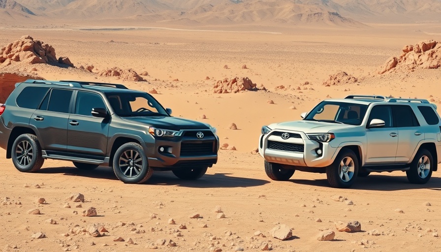 Toyota Land Cruiser vs 4Runner on desert terrain under cloudy sky.