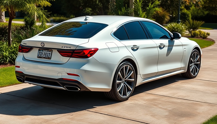 Sleek white luxury sedan parked on a driveway in bright sunlight, reliable used luxury cars.