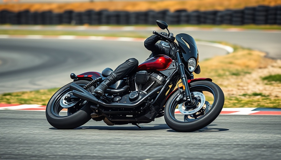 FXDR 114 Harley-Davidson leaning into turn on track.