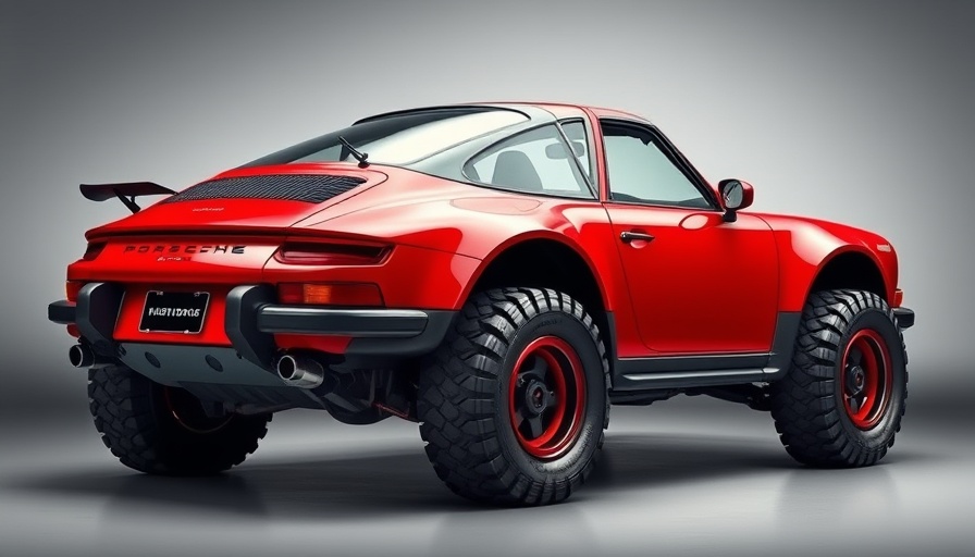 Ruggedly modified Porsche 911 with off-road enhancements.