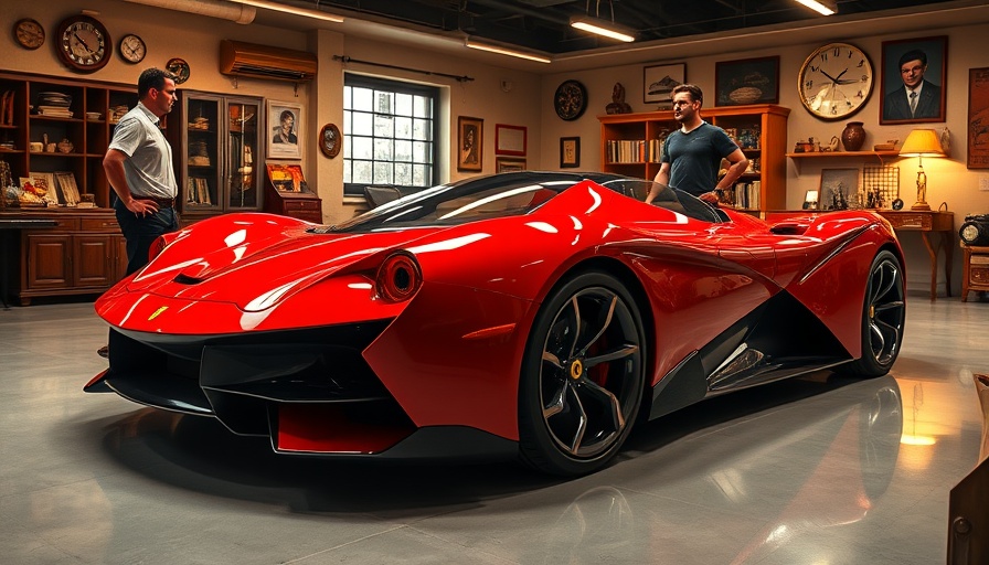 Futuristic Ferrari in garage, discussing how to maintain a car.