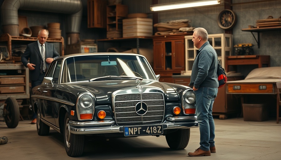 Car maintenance tips discussion with 1966 Mercedes-Benz 230 in a garage.