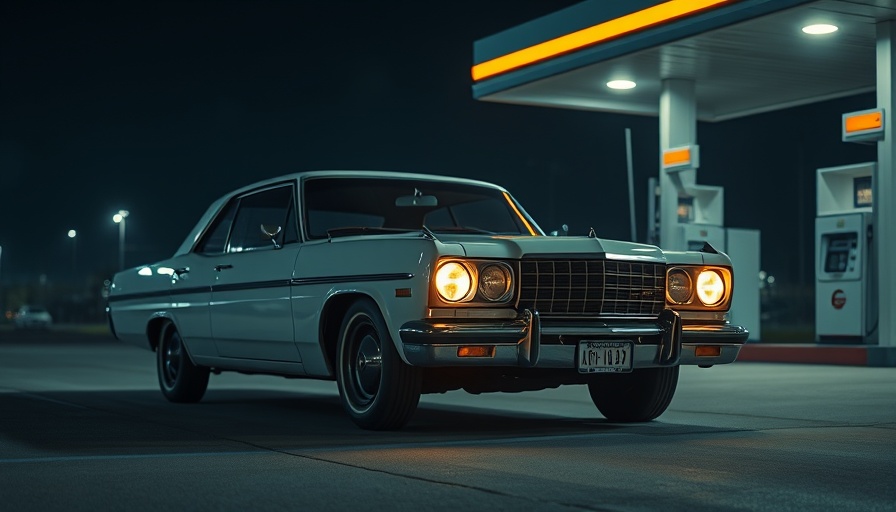 Classic sedan at gas station at night, best cars to buy 2024.