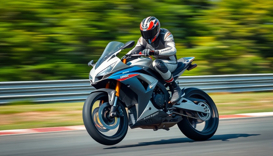 V-twin motorcycle 2025 performing a wheelie on a track.