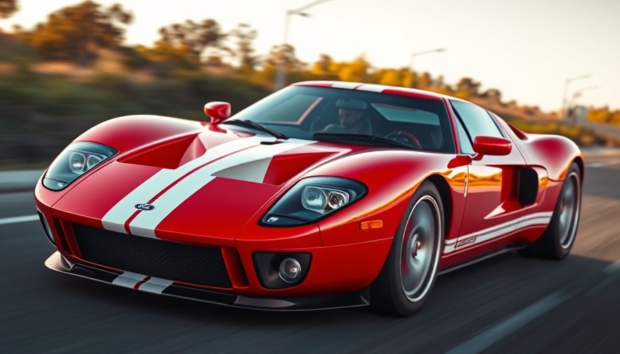 Luxury red Ford GT with racing stripes on road - Ford GT costs today