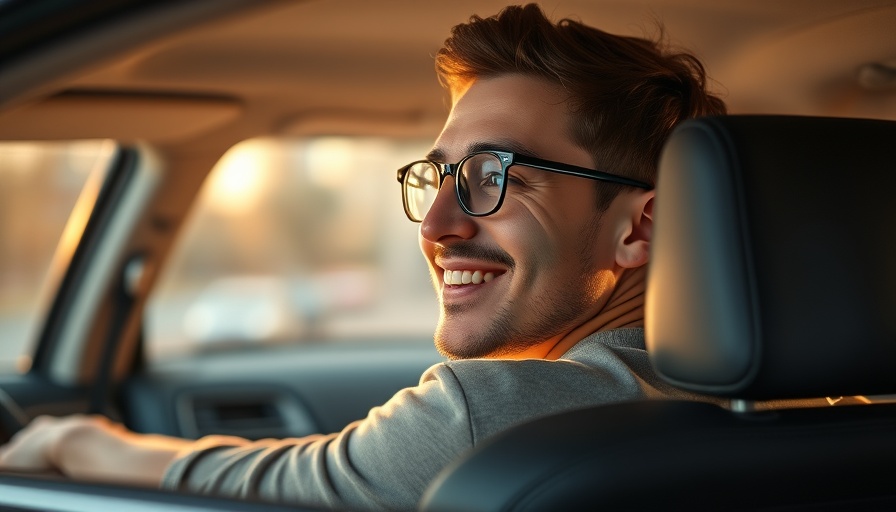 Smiling Uber driver in car, highlighting eligibility concerns after an accident.