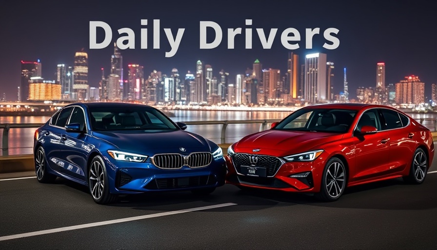 Best cars 2024 vibrant city skyline with blue and red sedans.