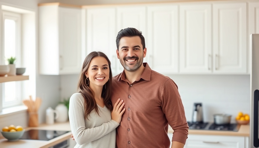 Smiling couple in modern kitchen, healthy lifestyle setting.