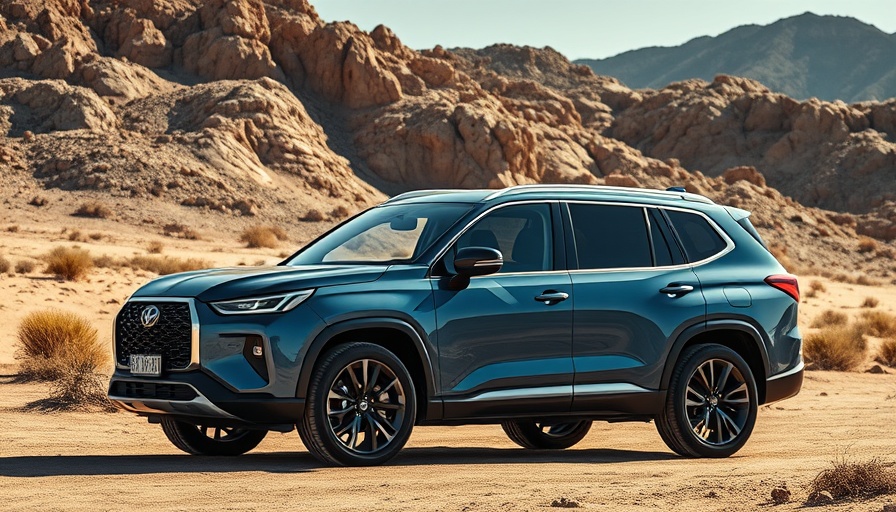 Sleek modern SUV in rugged landscape, depicting automotive industry quality issues 2025.
