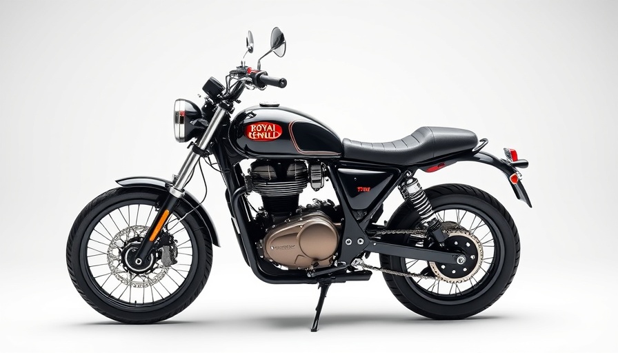 Sleek custom Royal Enfield motorcycle on display against a white background.