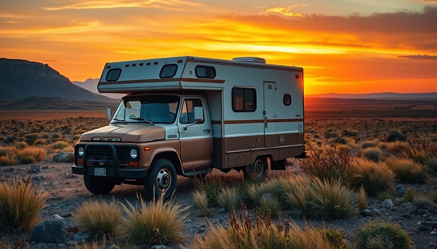 Vintage camper truck at sunset in rocky landscape, how to convert salvage trucks into campers