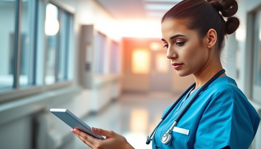 Healthcare professional streamlining EHRs using a tablet in a hospital corridor.